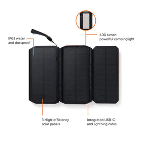 Powerbank solare 10.000mAh Nordic Drift Titan con 3 pannelli nero - personalizzabile con logo