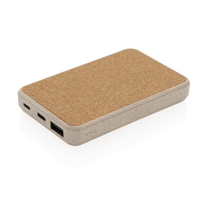 Powerbank tascabile 5.000 mAh in sughero e grano marrone - personalizzabile con logo