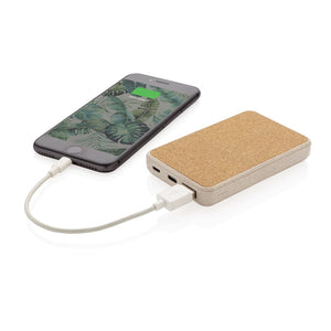 Powerbank tascabile 5.000 mAh in sughero e grano marrone - personalizzabile con logo