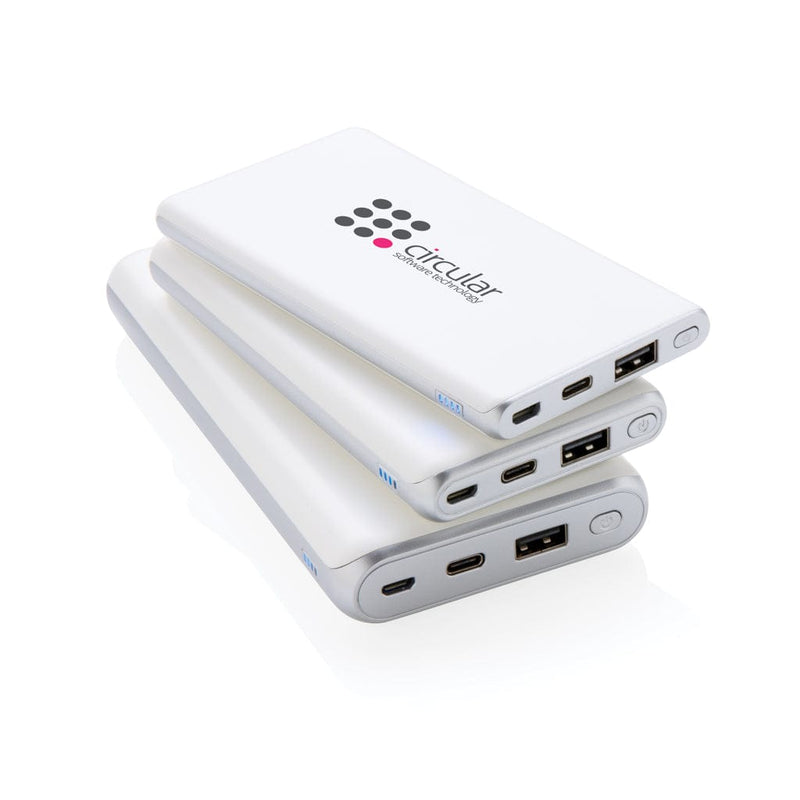 Powerbank ultra veloce da 10.000 mAh con PD bianco - personalizzabile con logo