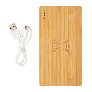 Powerbank wireless 4.000 mAh 5W in bambù marrone - personalizzabile con logo