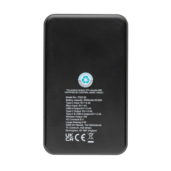 Powerbank wireless 5W da 5.000 mAh in plastica riciclata RCS - personalizzabile con logo