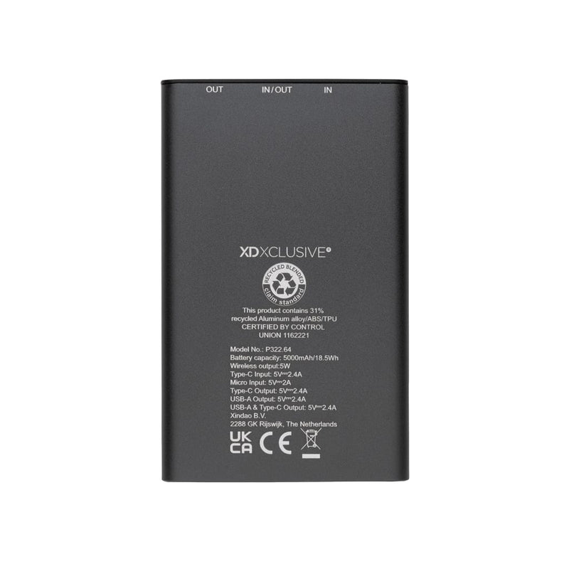 Powerbank wireless 5W da 5000 mAh in alluminio RCS Terra grigio - personalizzabile con logo