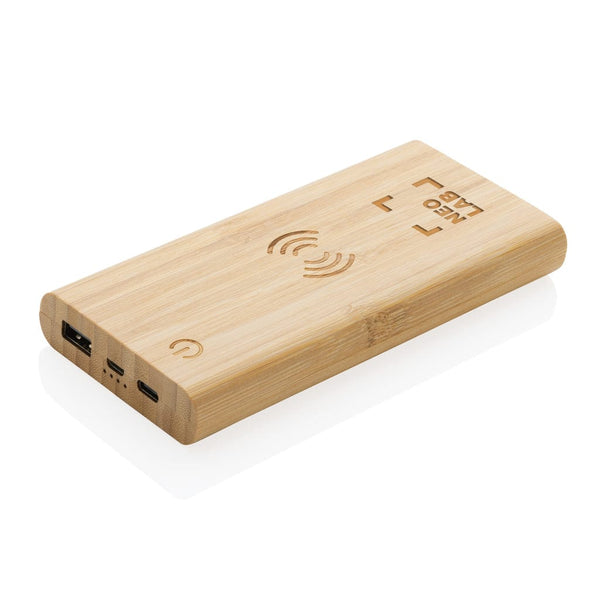 Powerbank wireless 8000 mAh 5W in bambù FSC marrone - personalizzabile con logo