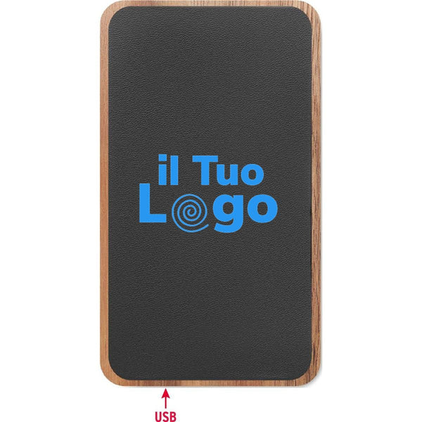 Powerbank wireless in legno Nero - personalizzabile con logo
