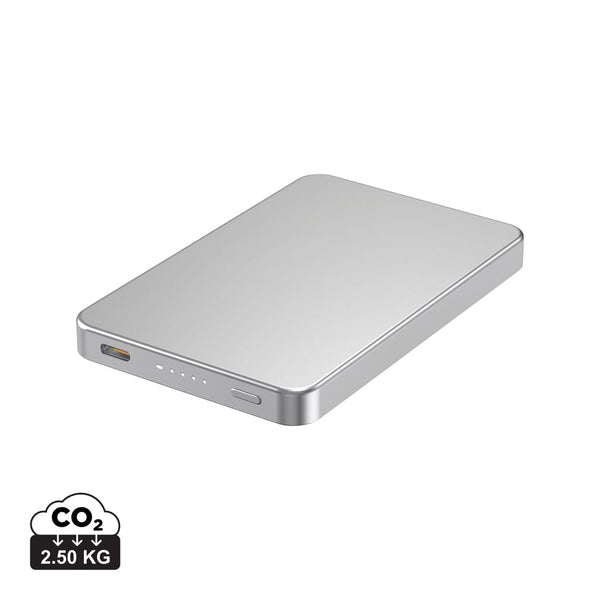 Powerbank wireless magnetica 5000mAh 15W Urban Vitamin Marin color argento - personalizzabile con logo