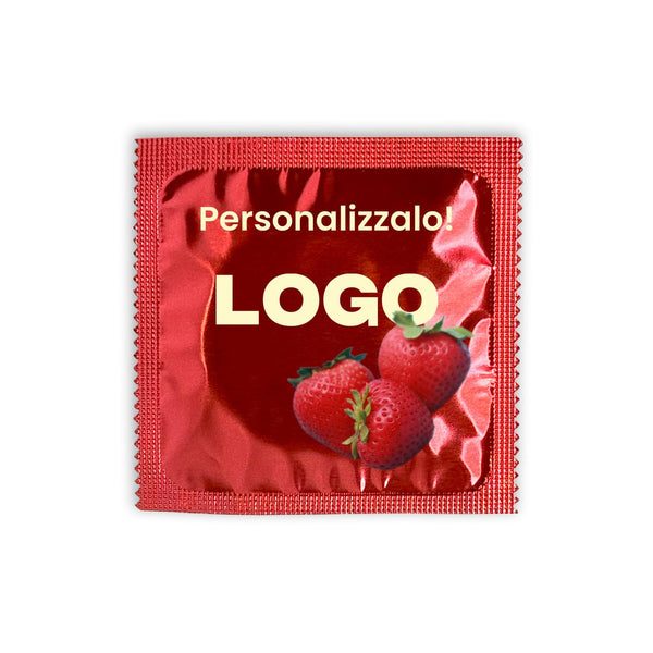 Preservativi personalizzati alla frutta Fragola - personalizzabile con logo