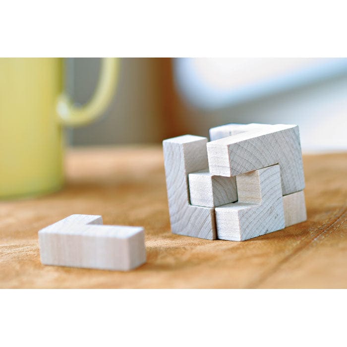 Puzzle in legno Cubo beige - personalizzabile con logo