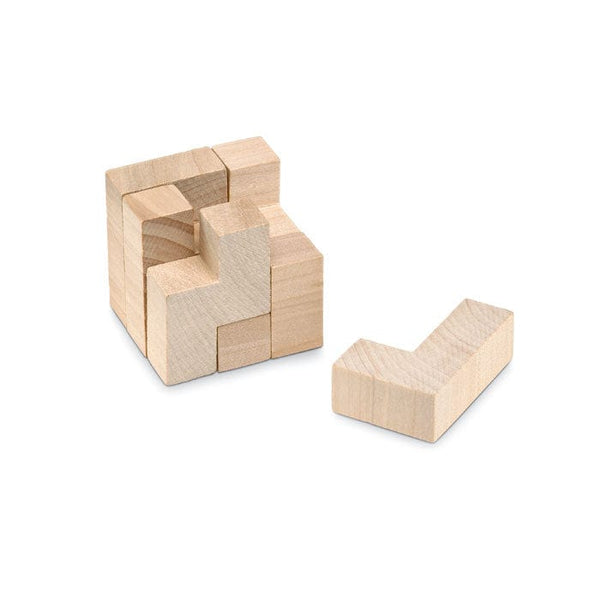 Puzzle in legno Cubo beige - personalizzabile con logo