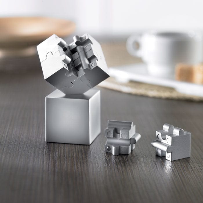 Puzzle magnetico 3D 8 pezzi color argento - personalizzabile con logo