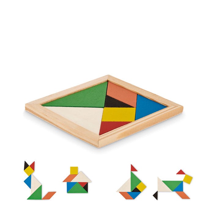 Puzzle Tangram in legno beige - personalizzabile con logo