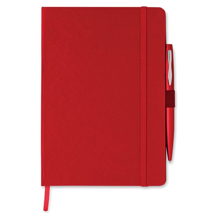 Quaderno A5 con penna rosso - personalizzabile con logo