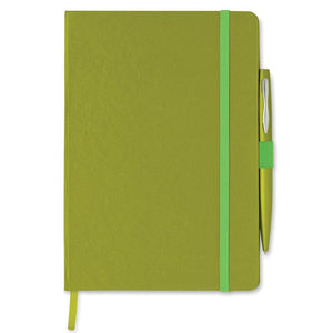 Quaderno A5 con penna verde calce - personalizzabile con logo