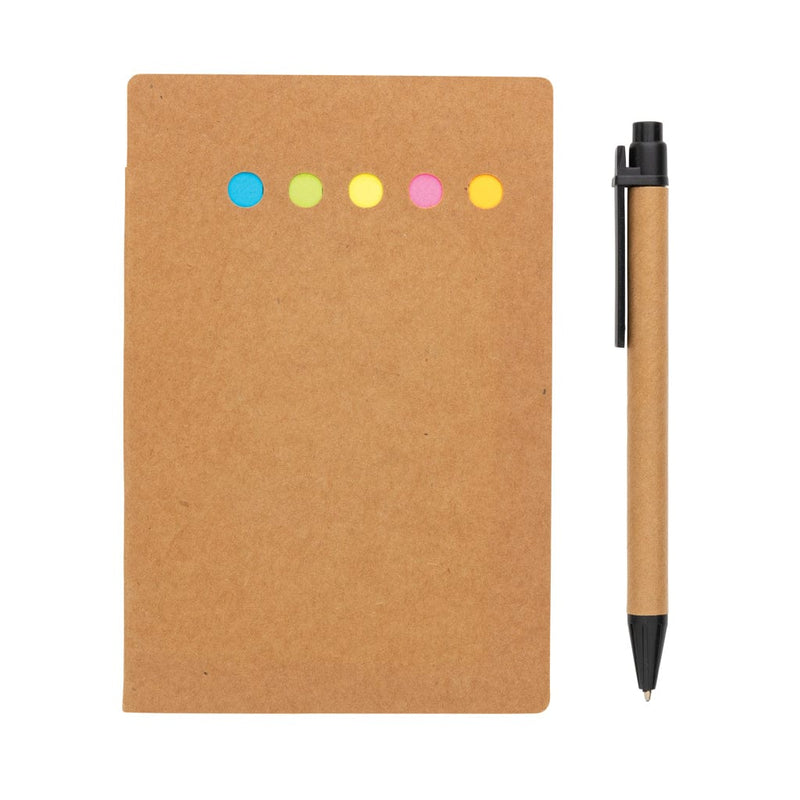 Quaderno A6 con foglietti adesivi marrone - personalizzabile con logo