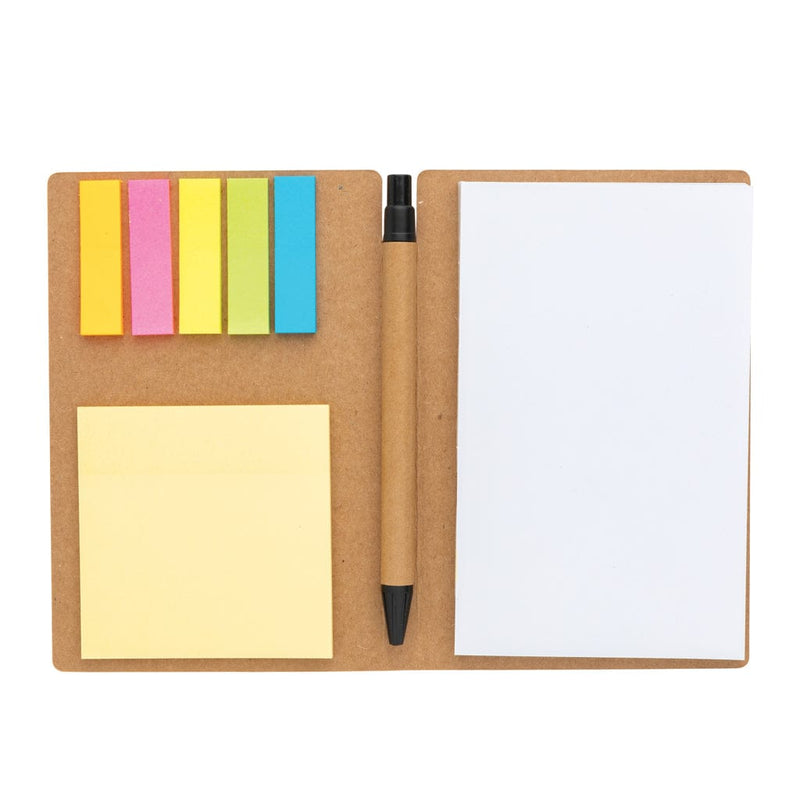 Quaderno A6 con foglietti adesivi marrone - personalizzabile con logo