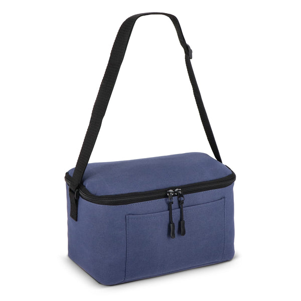 R-PET 600D Borsa termica per 6 lattine 25 x 14,5 x 15,5 cm 5 L blu navy - personalizzabile con logo