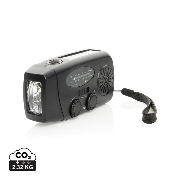 Radio d'emergenza RescueWave in plastica riciclata RCS nero - personalizzabile con logo