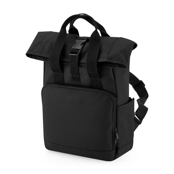 Recycled Mini Twin Handle Roll-Top Backpack nero - personalizzabile con logo