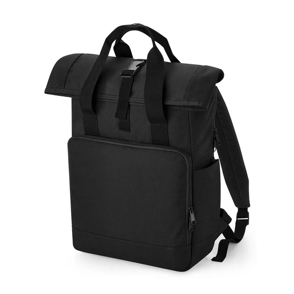 Recycled Twin Handle Roll-Top Laptop Backpack nero - personalizzabile con logo