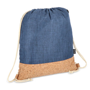 Sacca coulisse R-PET e sughero 35 x 40 cm blu - personalizzabile con logo