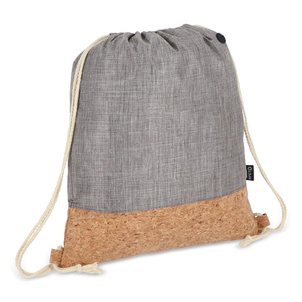 Sacca coulisse R-PET e sughero 35 x 40 cm Grigio - personalizzabile con logo
