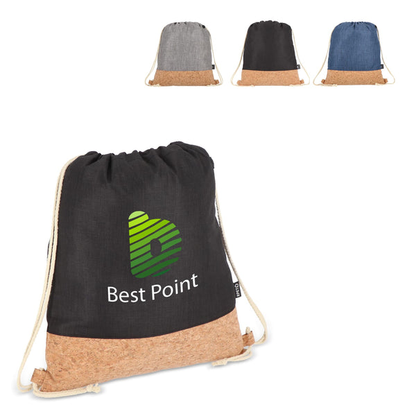 Sacca coulisse R-PET e sughero 35 x 40 cm - personalizzabile con logo