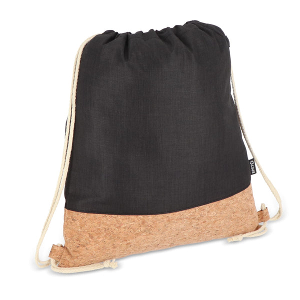 Sacca coulisse R-PET e sughero 35 x 40 cm Nero - personalizzabile con logo