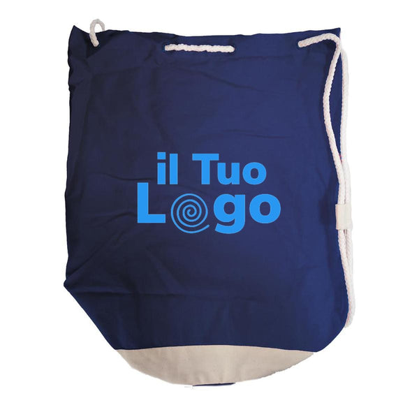 Sacca navy bicolore. In cotone blu - personalizzabile con logo