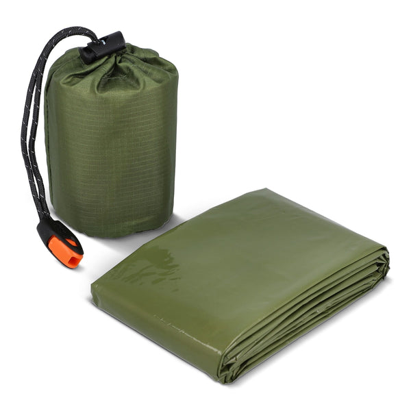 Sacco a pelo termico di emergenza per la sopravvivenza all'aperto Dried Green - personalizzabile con logo