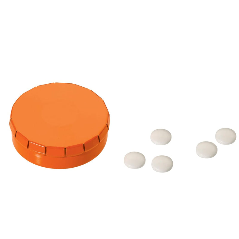 Scatola Click per mentine Arancione - personalizzabile con logo