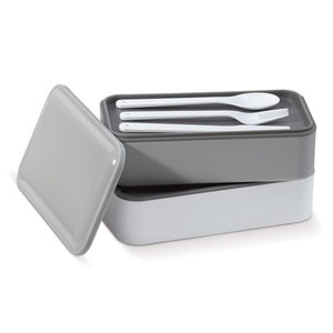 Scatola porta-pranzo Bento con posate 1250ml Grigio / bianco - personalizzabile con logo