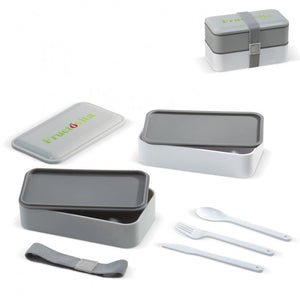 Scatola porta-pranzo Bento con posate 1250ml Grigio / bianco - personalizzabile con logo