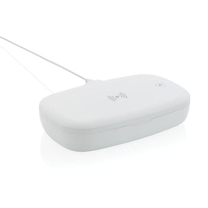 Scatola sterilizzatore UV-C con caricatore wireless 5W bianco - personalizzabile con logo