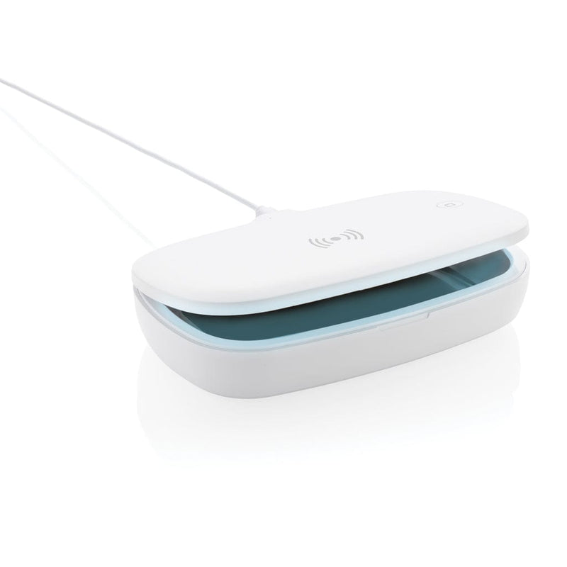 Scatola sterilizzatore UV-C con caricatore wireless 5W bianco - personalizzabile con logo