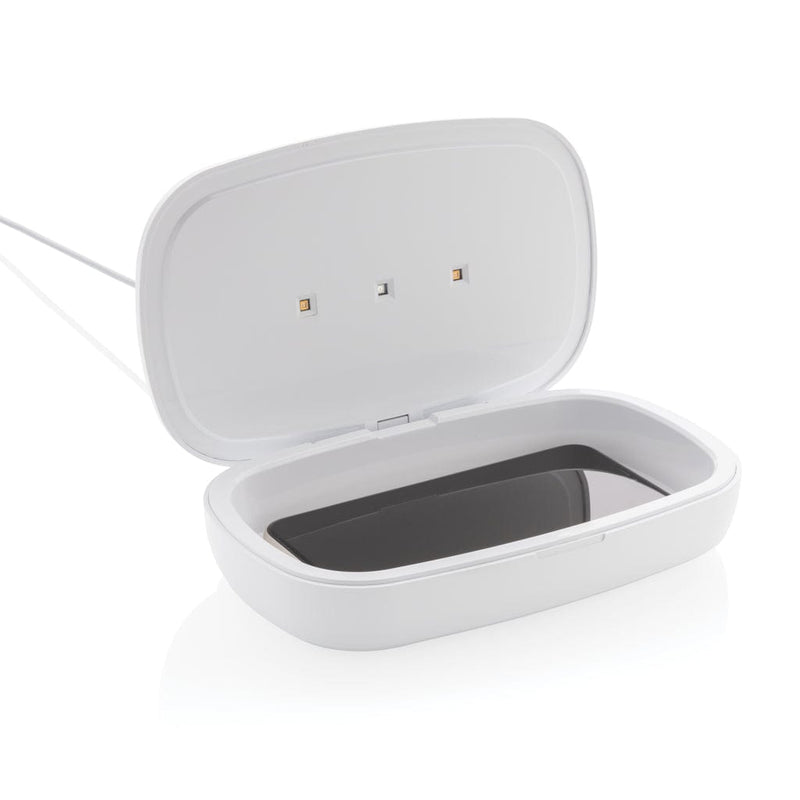 Scatola sterilizzatore UV-C con caricatore wireless 5W bianco - personalizzabile con logo