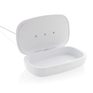 Scatola sterilizzatore UV-C con caricatore wireless 5W bianco - personalizzabile con logo