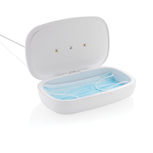 Scatola sterilizzatore UV-C con caricatore wireless 5W bianco - personalizzabile con logo