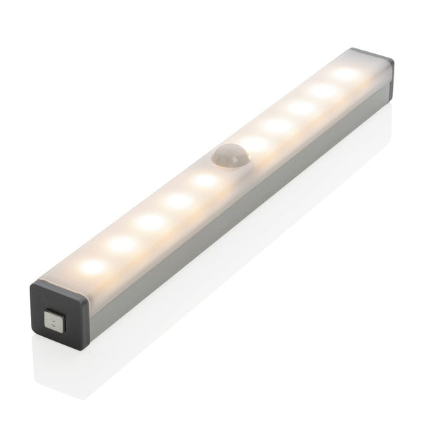 Sensore di movimento con luce LED ricaricabile USB color argento - personalizzabile con logo