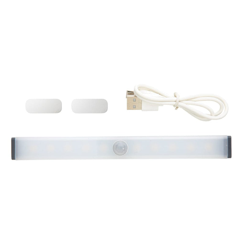 Sensore di movimento con luce LED ricaricabile USB color argento - personalizzabile con logo