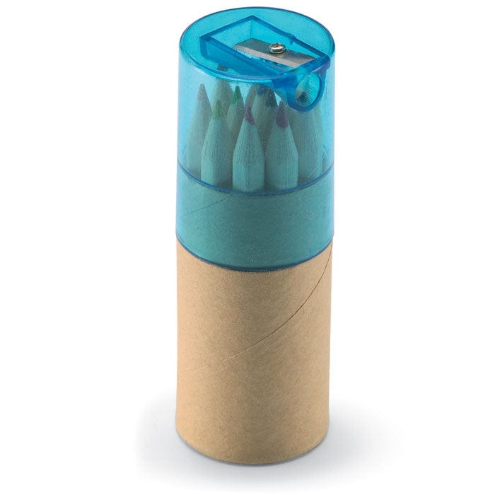 Set 12 matite colorate con temperino Natural blu - personalizzabile con logo