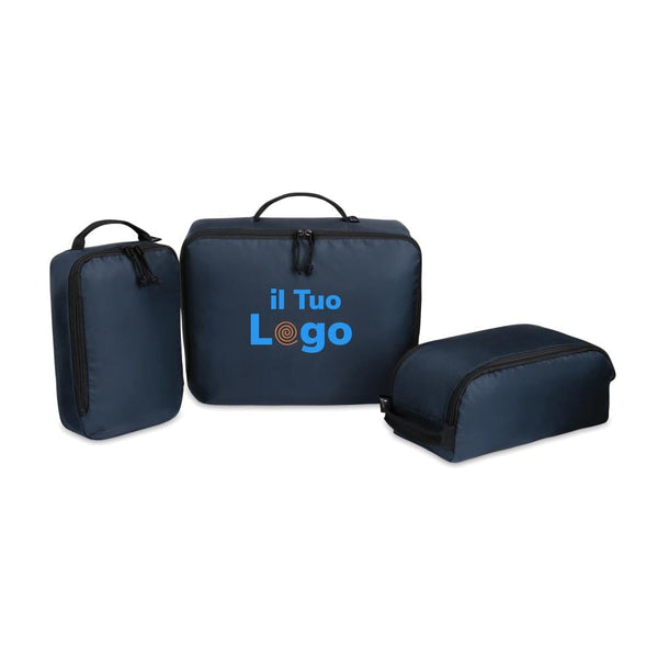 Set 3 cubi da viaggio Renew in rPET AWARE™ blu navy - personalizzabile con logo