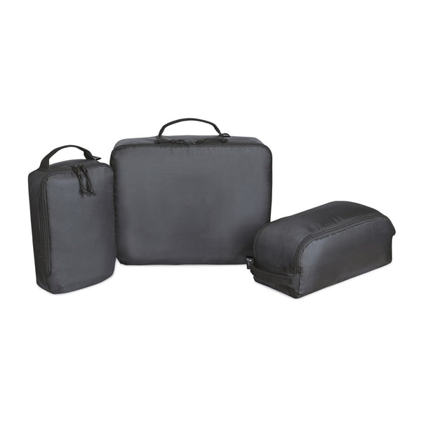 Set 3 cubi da viaggio Renew in rPET AWARE™ nero - personalizzabile con logo
