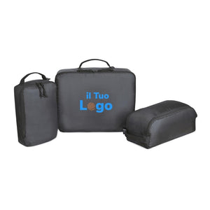 Set 3 cubi da viaggio Renew in rPET AWARE™ nero - personalizzabile con logo