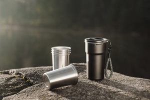 Set 4 bicchieri in rAcciaio VINGA Parks RCS 250ml nero - personalizzabile con logo