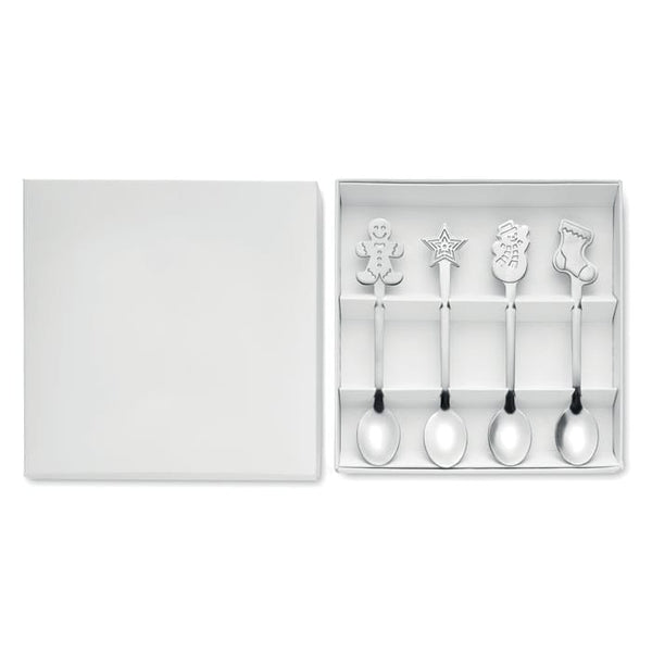 Set: 4 cucchiai da tè natalizi Color  Color argento - personalizzabile con logo