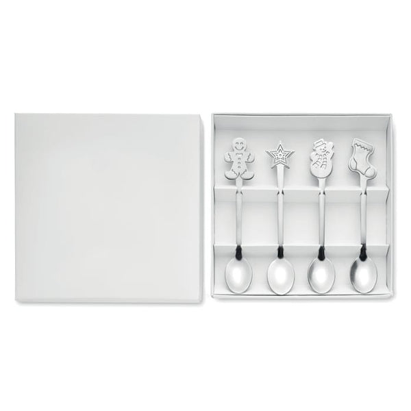 Set: 4 cucchiai da tè natalizi Color  Color argento - personalizzabile con logo