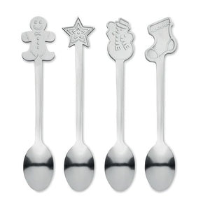 Set: 4 cucchiai da tè natalizi Color  Color argento - personalizzabile con logo