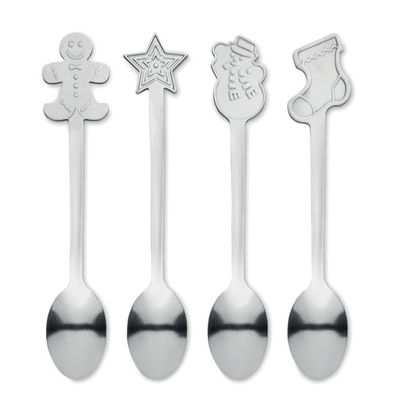 Set: 4 cucchiai da tè natalizi Color  Color argento - personalizzabile con logo