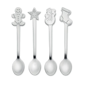 Set: 4 cucchiai da tè natalizi Color  Color argento - personalizzabile con logo