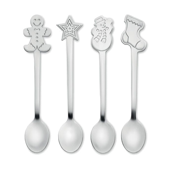 Set: 4 cucchiai da tè natalizi Color  Color argento - personalizzabile con logo